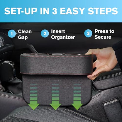 Car Cup Holder, Auto Front Seat Cup Holder, PU Leather Cover Cup Drink Holder, Car Seat Gap Filler Organizer, Side Cup Holder for Car Coin Bucket, Cell Mobile Phone Holder, Black - color: Black