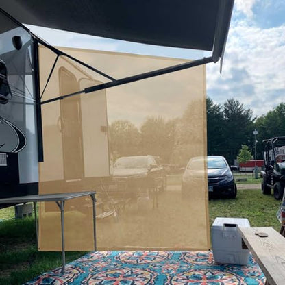 Tentproinc RV Awning Side Shade Screen 9'X7' - Beige Mesh Screen Sunshade Complete Kits Camping Trailer Canopy UV Sun Blocker - 3 Year Warranty - color: Beige