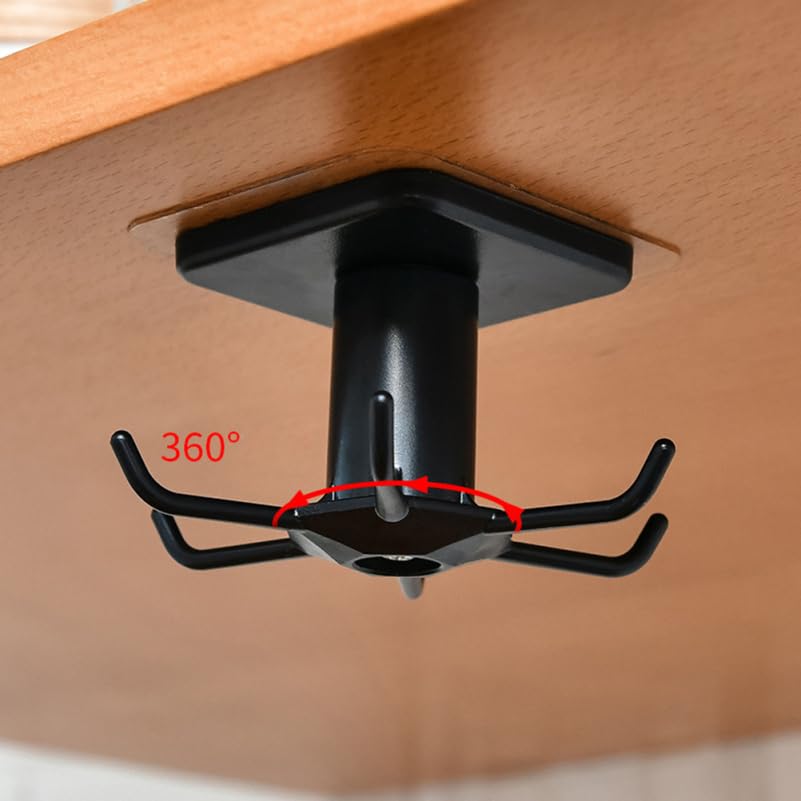 Rotatable 6-Hook Wall Mounted Organizer Rack for Kitchen and Bathroom Punch-Free Installation Space-Saving Holder for Utensils and Accessories on Smooth Surfaces