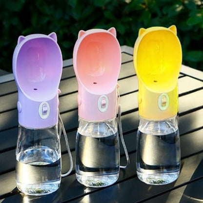 Dog Water Bottle Dispenser 380ml – Leak-Proof Lock, One-Hand Operation | Portable Pet Travel Water Bottle with Built-in Bowl | Pink- Don't Forget to Claim Your - color: Pink
