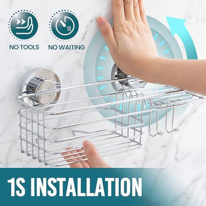 TAILI Shower Caddy Suction Cup, 3 Pack Shelves for Inside with Hooks & Soap Holder Toothbrush Cups, Removable Bathroom Organizer, Rustproof Silver Storage-Silver - style: 3× Silver