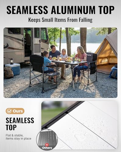 KingCamp Folding Camping Table Foldable, 55.1" x27.6" Aluminum Roll Up Table with Adjustable Height 6-7 Person Large Camp Tables Outdoor with Carrying Bag for BBQ, Patio, Picnic Loads 265 Lbs - color: Silver/Black - 55.1"×27.6" - Adjustable Height, style: