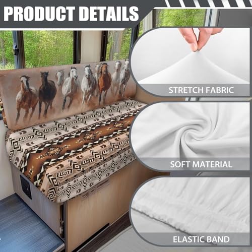 Running Horse RV Dinette Cushion Covers Stretch RV Stretch Sofa Seat Slipcovers Southwest Aztec Slip Covers for RV Furniture Include 1 Bench Cover 1 Backrest Cover - color: Aztec Running Horse