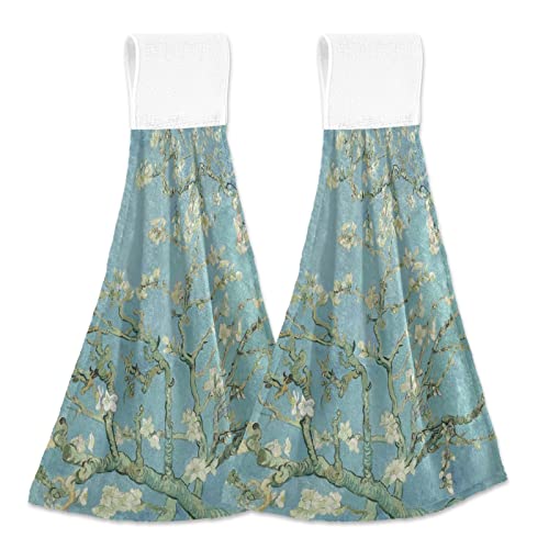 Vnurnrn Hand Towels for Kitchen 2 Pcs Hanging Kitchen Towels Set，Soft Absorbent Tea Bar Dish Cloths Bath Towel for Bathroom Laundry Room (Blossoms Van Gogh)… - color: Blossoms Van Gogh