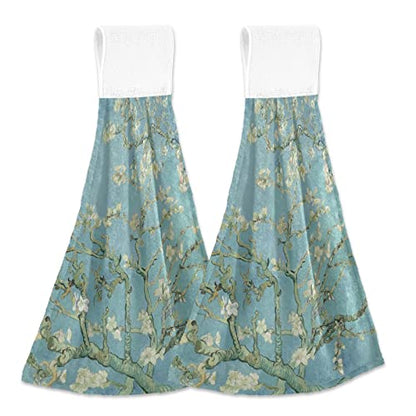 Vnurnrn Hand Towels for Kitchen 2 Pcs Hanging Kitchen Towels Set，Soft Absorbent Tea Bar Dish Cloths Bath Towel for Bathroom Laundry Room (Blossoms Van Gogh)… - color: Blossoms Van Gogh