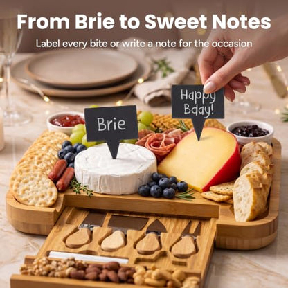 SMIRLY Charcuterie Large Bamboo Cheese Board Set for Serving - House Warming Gifts for New Home, Wedding, Bridal Shower & Birthday, for Women