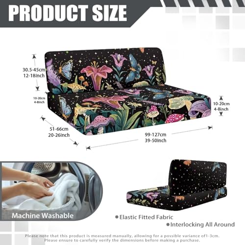 Butterfly Tulip Floral Mushroom Starry Pattern RV Dinette Cushion Covers Stretch Sofa Seat Slipcovers Replacement Camper Cushions Cover for RV Camper 2Pcs Backrest & Bench Cover, 2 Sets - color: Butterfly Tulip Floral Mushroom Starry