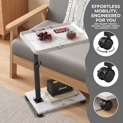 C Table End Table Adjustable Height, 360°Swivel TV Tray Table Couch Tables C Shaped Side Tables Living Room and Bedroom for Sofa, Bed,Chair (White Marble) - color: White Marble