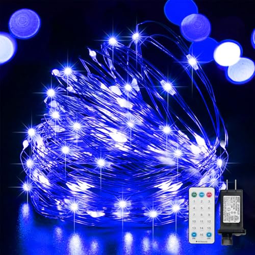 LAMPHOME Fairy Lights Plug in, 33Ft 100 LEDs Waterproof Twinkle Firefly Lights, Adaptor Included, Starry String Lights for Wedding Indoor Outdoor Christmas Patio Garden Decoration, Blue - color: Blue, size: 100 Count