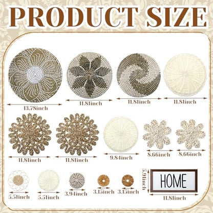 Xuhal 15 Pcs Boho Wall Basket Decor Handcrafted Seagrass Woven Wall Basket Rustic Round Woven Hanging Art for Home Farmhouse Kitchen Table Living Room(Elegant Style) - style: Elegant Style