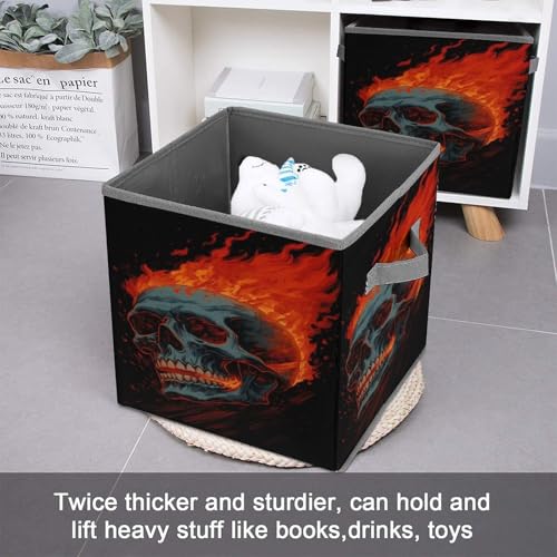Flame Skull Foldable Storage Box with Handle Organizer Containers for Home Office Clothes Office Supplies - color: style-8