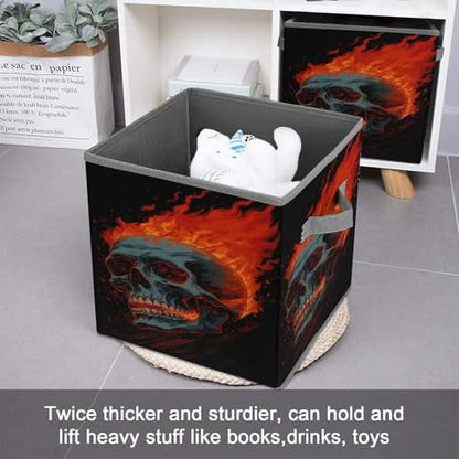 Flame Skull Foldable Storage Box with Handle Organizer Containers for Home Office Clothes Office Supplies - color: style-8