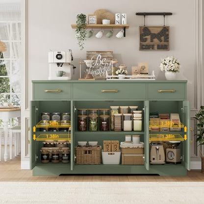 HOSTACK Buffet Sideboard Cabinet with Drawers, 55" Large Buffet Storage Cabinet with Shelves and Doors, Modern Farmhouse Coffee Bar Station for Kitchen, Dining Room, Green - color: Green