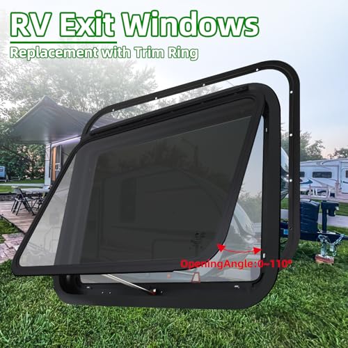 NOVINO RV Exit Window Replacement, 30" W x 22" H RV Emergency Window for Cargo Trailer Camper Travel Trailer Van with Screen&Trim Ring, Fit 1" or 1-1/2" Thick Wall,DOT Approved - size: 30"W x 22"H