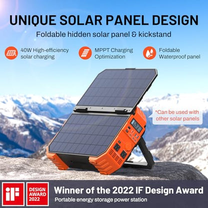 BROWEY 1600W (3200W Peak) Portable Power Station, 1024Wh LiFePO4 Battery with Built-in Solar Panel, 100W USB-C PD, Solar Generator for Camping, RV, Home Backup, Emergency - style: S1600 Orange