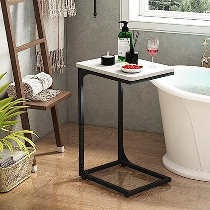 QEEIG C Table Side Table Set of 2 Living Room Sets C Shaped Couch Tray End Tables Modern, Black and White (017-30WB) - color: White & Black, size: 11.8"W x 15.7"D x 25.6"H (2P)