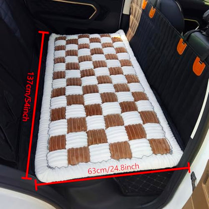 Backseat Pet Bed Mat, Truck Plaid Dog Bed for Car Back Seat, Deluxe Dog Seat Covers, Non-Slip Travel Pet Mat, Fit for Backseat Extenders and Trucks SUVs - color: Brown&White