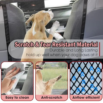 Universal Dog Car Net Barrier – Sturdy Mesh, Easy Install, Breathable Design, Easy to Clean, Flexible Bungee Cords for Adjustable Fit 23"×23" (Black)