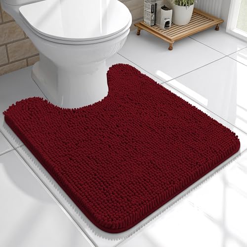 OLANLY Toilet Rugs U-Shaped 20x20, Extra Soft Absorbent Chenille Contour Bathroom Rugs for Toilet, Dry Quickly, Machine Washable, Non-Slip Bath Mat, Burgundy - color: Burgundy, size: 20" X 20" Contour Rug