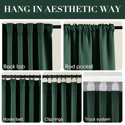 SHINELAND Hunter Green Light Blocking Black Out Curtains, 63" L Back Tab Rod Pocket Blackout Drapes for Bedroom Living Room, Dark Emerald - color: Emerald Green, size: 52"W x 63"L (Pack of 2)