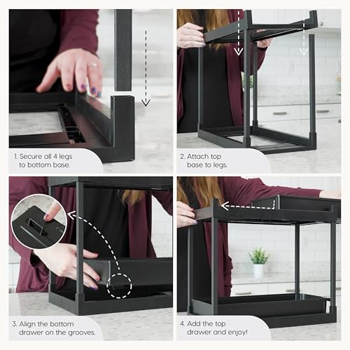 IRIS USA Under Sink Organizer, 4 Pack, Bathroom Organizers and Storage, Pull Out Under Cabinet Kitchen Shelf Pantry Under Counter, Cleaning Supplies, Vertical Spice Rack Slide Out Drawer, Easy Install - size: 4 Pack