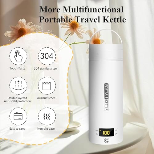 Electric Travel Kettle, Portable Tea Maker - 450ML Stainless Steel (White) with 4 Variable Presets - color: Whit-450ml