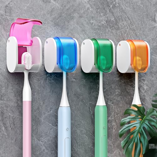 Toothbrush Holders for Bathrooms【Upgrade Single Slot Design】 Toothbrush Holder Wall Mounted with Cover Moisture-Proof and Dust-Proof Toothbrush Storage Organizer for Shower Family and Travel 4PCS - color: 4pcs-pbgo