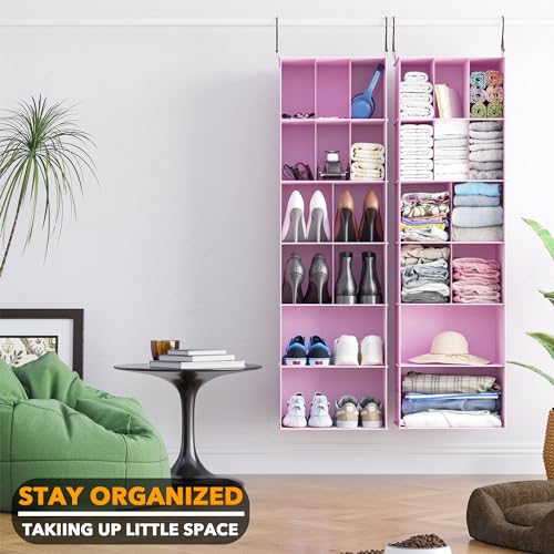 SpaceAid 2 Pack Hanging Closet Organizer and Storage with Dividers, 24 Compartments Hanging Shoe Shelves for Closet, Wardrobe, RV, Garment Rack - Pink - color: Pink