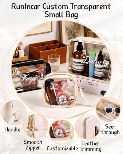 Personalized Clear Makeup Bag For Women Men, Toiletry Pouch with Zipper Reinforced Seams, Custom Travel Water Resistant Storage Car Organizer(S/M/L)