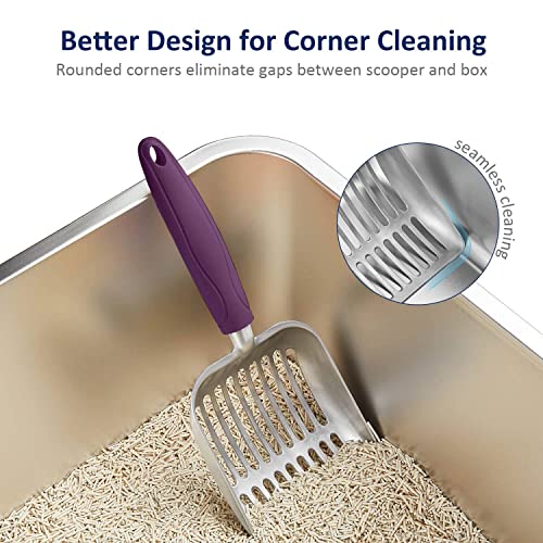 WePet Cat Litter Scoop, Aluminum Alloy Sifter, Kitty Metal Scooper, Deep Shovel, Long Handle, Poop Sifting, Kitten Pooper Lifter, Durable, Heavy Duty, for Litter Box - color: FLAT Aluminum \ #07 Violet Handle, size: Small