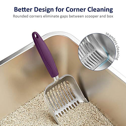 WePet Cat Litter Scoop, Aluminum Alloy Sifter, Kitty Metal Scooper, Deep Shovel, Long Handle, Poop Sifting, Kitten Pooper Lifter, Durable, Heavy Duty, for Litter Box - color: FLAT Aluminum \ #07 Violet Handle, size: Small