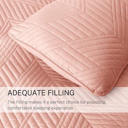 Exclusivo Mezcla Ultrasonic Twin Quilt Bedding Set, Lightweight Blush Pink Bedspreads Soft Modern Geometric Coverlet Set for All Seasons (1 Quilt and 1 Pillow Sham) - color: Blush Pink, size: Twin (68"x88")