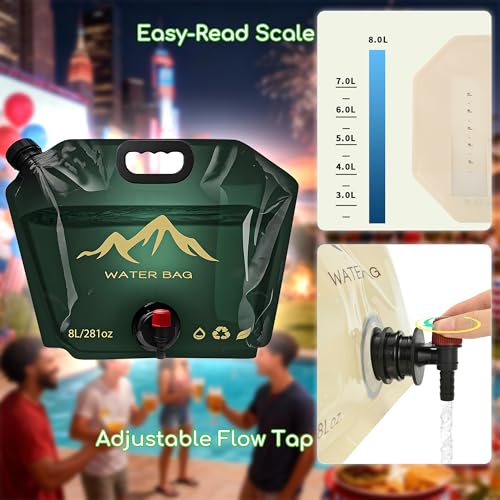 Collapsible Water Container with Spigot 2.1Gal, 4Pack Portable Beer Dispenser Bag for Camping RV, 3-Layer Oxygen Barrier Growler Alternative, BPA Free Reusable Drink Bags for Homebrew Festivals Cruise