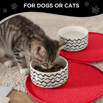 Comtim Waterproof Dog Food Mat - 2 Pack Silicone Pet Food Mat Dog Food Bowl Mats Cat Water Mats Eating Tray, Non-Slip Pet Placemat with Lip for Messy Drinkers to Protect Floor, Red 11"×11" - color: Red