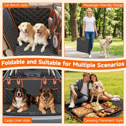 Dog Car Seat Cover for Back Seat, Hard Bottom Back Seat Extender for Dogs — Supports 500lbs for Safe Road Trips, Waterproof Pet Hammock Suitable for Large Breeds in Cars, SUVs & Trucks