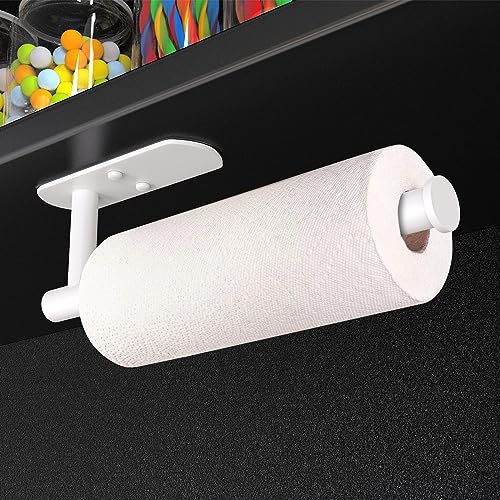 VAEHOLD Self Adhesive Paper Towel Holder Under Cabinet Mount, Wall Mounted Paper Towel Roll Holder for Kitchen, Bathroom, Wall - Stainless Steel (White) - color: White