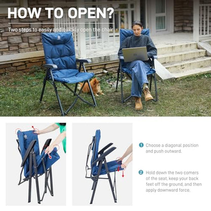 EVER ADVANCED Folding Padded Camping Chair 4 Positon Adjustable Recliner with High Back Support Portable for Adults, 300lbs Weight Capacity, Blue - color: Blue