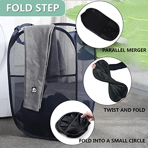 2 Pack Laundry Basket,Foldable Mesh Pop-up Laundry Hamper with Durable Handle,Easy to Open and Fold for Dorm, Laundry Room, Bedroom, RV (Black and blue) - color: Black and blue