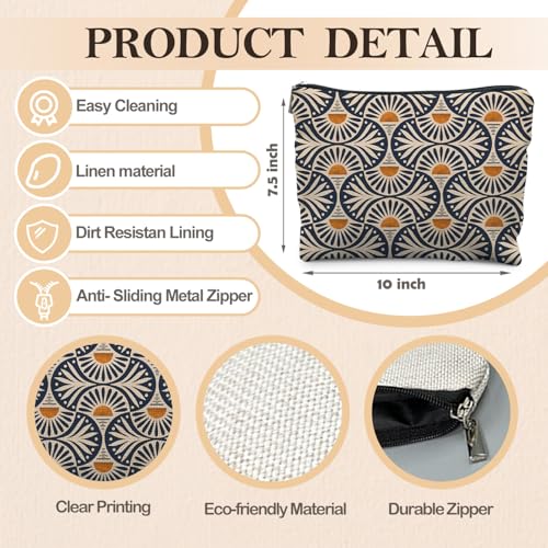 Boho Makeup Bag Gifts for Women, Sunset Leaf Aesthetic Makeup Pouch - color: Boho Orange Sun Leaf
