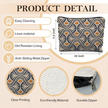 Boho Makeup Bag Gifts for Women, Sunset Leaf Aesthetic Makeup Pouch - color: Boho Orange Sun Leaf