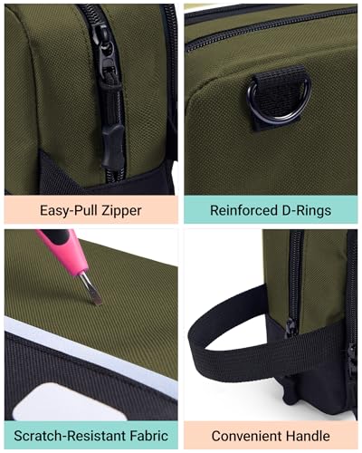 2 Pack Small Tool Bags Zipper Pouch for Organizing, with Adjustable Shoulder Strap & Carabiner, Utility Small Tool Pouch with Multi Pocket Compartments and Label Area (12" & 10") - color: Orange/Green