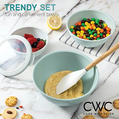 COOK WITH COLOR Mixing Bowls with TPR Lids - 12 Piece Plastic Nesting Bowls Set includes 6 Prep Bowls and 6 Lids, Microwave Safe Mixing Bowl Set (Teal) - color: Teal TPR Lids