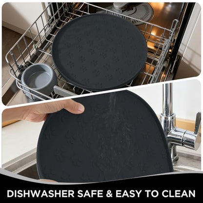 Comtim Waterproof Dog Food Mat - 2 Pack Silicone Pet Food Mat Dog Food Bowl Mats Cat Water Mats Eating Tray, Non-Slip Pet Placemat with Lip for Messy Drinkers to Protect Floor, Black 11"×11" - color: Black