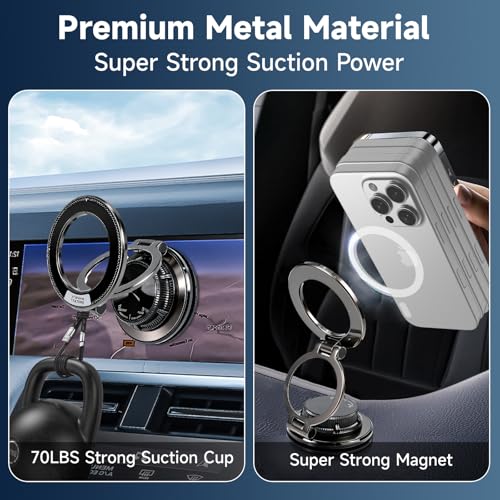 Magnetic Car Phone Holder, 360° Adjustable Suction Cup Universal Phone Mount, Multi-Scene for Car Office Gym Home, Compatible with iPhone 17/16 Pro Max & Other Magnetic Phones (White) - color: White