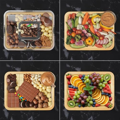SpaceAid Charcuterie Board with Clear Lid, Portable Travel Cheese Cutting Boards for Picnic Accessories, Bamboo Serving Tray with Lids, House Warming Gifts, Black Handles, 1 Compartments - color: Black Handles, 1 Compartment