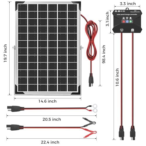 Voltset 30W 24V Solar Panel Kit, Solar Battery Maintainer with MPPT Charge Controller Adjustable Bracket, Solar Battery Charger for RV Car Boat Tractor and Camping - size: 30W-24V