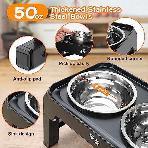 COMESOON Elevated Dog Bowls, 4 Height Adjustable Raised Bowl Stand with 2 Thick 50oz Stainless Steel Food Bowls Non-Slip Feeder Adjusts to 3.7'', 9.2'', 10.75'', 12.36'' Black, (DB-W01) - color: Black, size: 8" for Medium Dogs