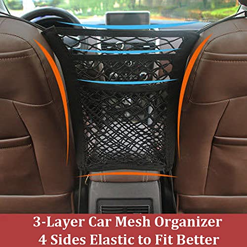 Pincuttee 3-Layer Car Mesh Organizer 1 Pack,Seat Back Net Bag Organizer,Seat Back Net Bag Barrier of Backseat Dog or Kids Pet, for Car/SUV/Truck(Black)