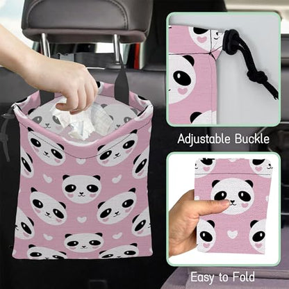 Lovely Panda Car Garbage Bag,Hearts Waterproof Small Car Trash Bag Hanging Back of Seat,Drawstring Hanging Car Trash Bag with Adjustable Buckle for Car Accessories - color: Lovely Panda