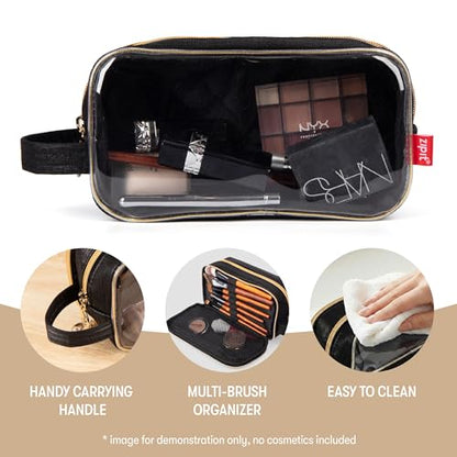 ZIPIT: Travel Makeup Bag - Soft Shell, Large Zipper Cosmetic Case, 3 Compartments, Toiletry Storage Organizer, Clear Window, Brush Slots - color: Multicolor
